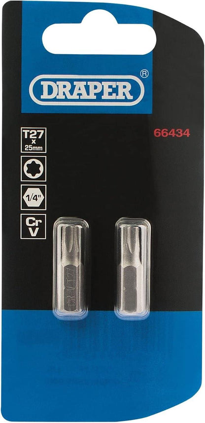 Draper 2PC 25MM T27 S/D BIT 66434 1/4" hex. Draper TX-STARÂ® E Shank Insert Bits
