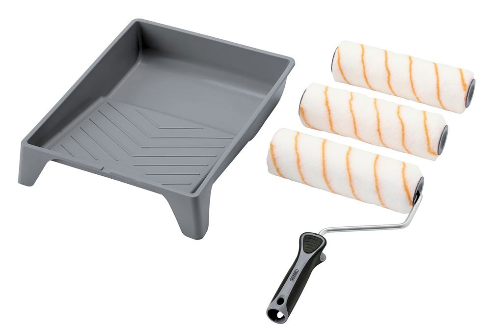 Draper 9" ROLLER TRAY SET - P/MEDIUM Medium Pile Polyester Paint Roller Set with Soft Grip (5 Piece)