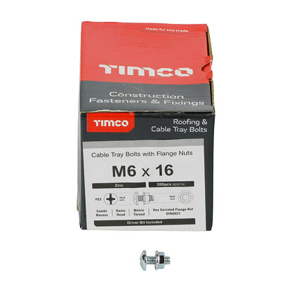 TIMCO Cable Tray Bolt & F/Nut Zinc M6 x 16 Silver Pack 200
