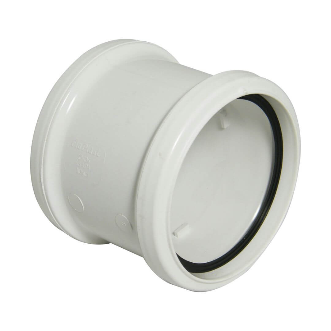 FLOPLAST RING-SEAL 2XSKT PIPE COUPL;4" SOIL/110MM WHT