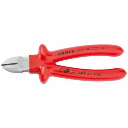 21455 KNIPEX KNIPEX 70 07 180 Diagonal Cutter with dipped insulation, VDE-tested chrom Pliers VDE Pliers Professional Trade DIY Workshop Garage Use