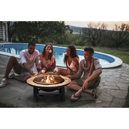 Dellonda DG111 76cm Deluxe Traditional Style Fire Pit/Fireplace/Outdoor Heater - Slate | Safety Screen | 76cm Deluxe fire pit is perfect for