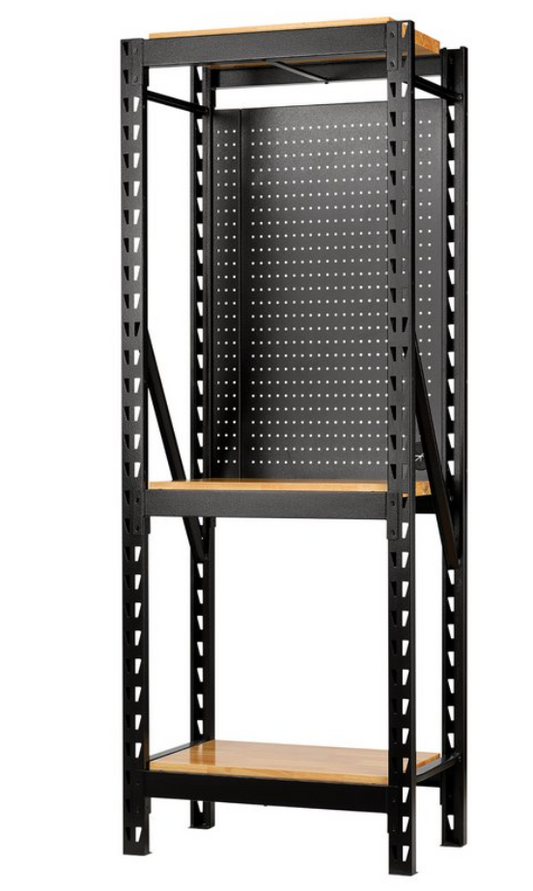 BUNKER  17 Piece Modular 3 Tier Racking with Hardwood Shelving and Pegboards, 750mm