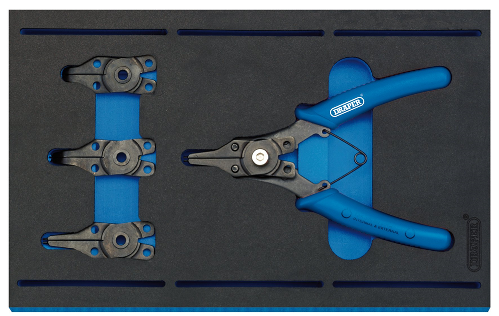 Draper 5PC CIRCLIP PLIER SET 63196 Interchangeable Circlip Plier Set in 1/4 Drawer EVA Insert Tray (5 Piece)