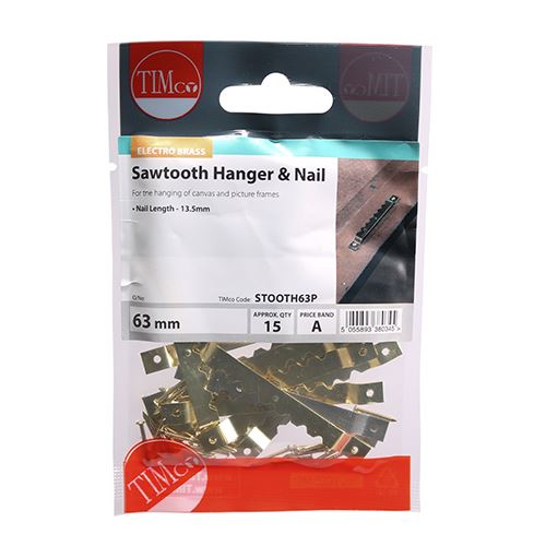 TIMCO Sawtooth & Nails - E/Brass 63mm Pack 15