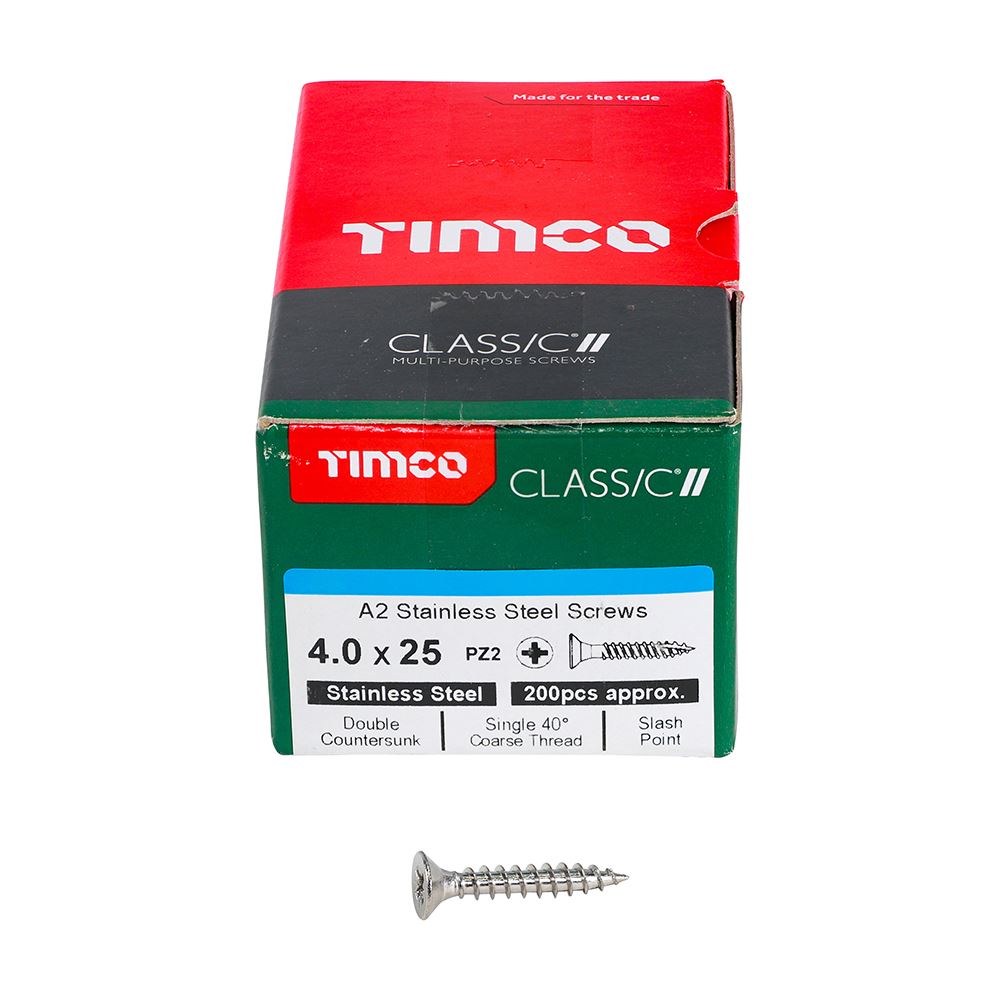 TIMCO Classic Screw PZ2 CSK A2 SS 4.0 x 25 Pack 200