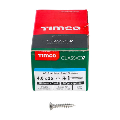TIMCO Classic Screw PZ2 CSK A2 SS 4.0 x 25 Pack 200