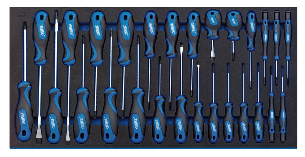 Draper 27PC SCREWDRIVER SET 63406 Soft Grip Screwdriver Set in Full Drawer EVA Insert Tray (27 Piece)