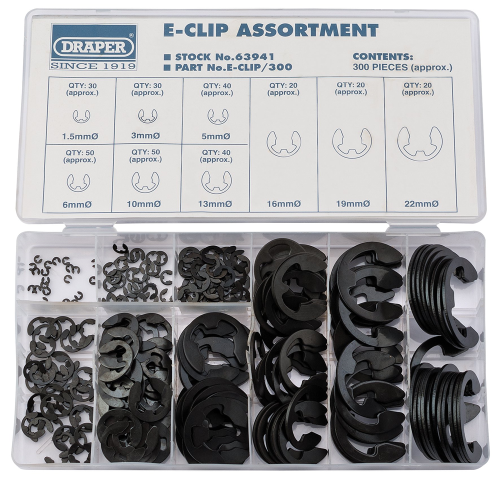 Draper 300PC E-CLIP ASSORTMENT 63941 63941 E-Clip Assortment (300 Piece)