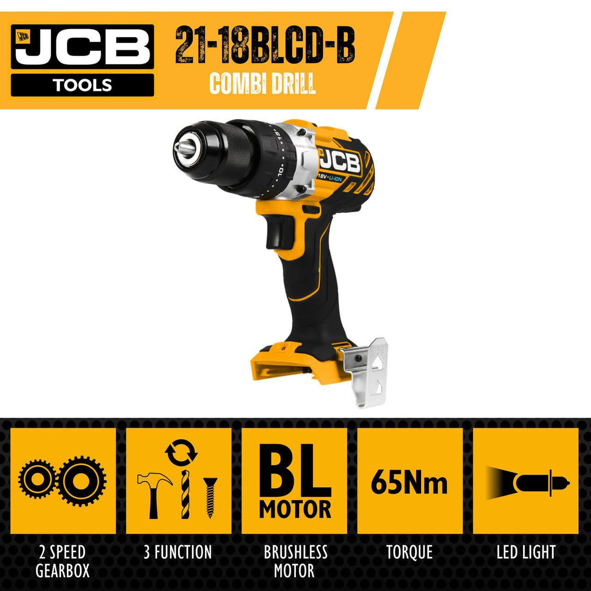 JCB 21-18BLCD-2X-B Combi Drill 2.0Ah 18V Brushless Hammer Drill Driver Cordless Drill