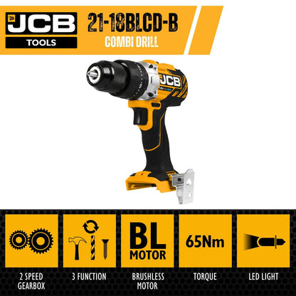JCB 21-18BLCD-2X-B Combi Drill 2.0Ah 18V Brushless Hammer Drill Driver Cordless Drill
