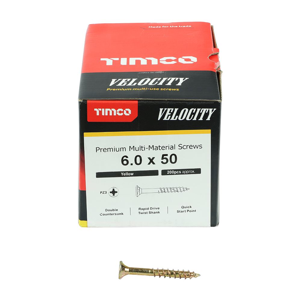 TIMCO Velocity Screw PZ3 CSK ZYP 6.0 x 50 Gold Pack 200