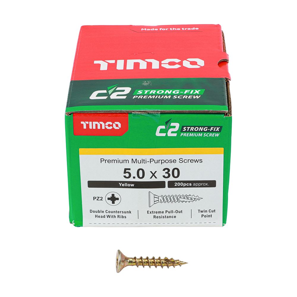 TIMCO C2 Strong-Fix PZ2 CSK ZYP 5.0 x 30 Gold Pack 200