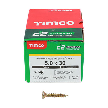 TIMCO C2 Strong-Fix PZ2 CSK ZYP 5.0 x 30 Gold Pack 200