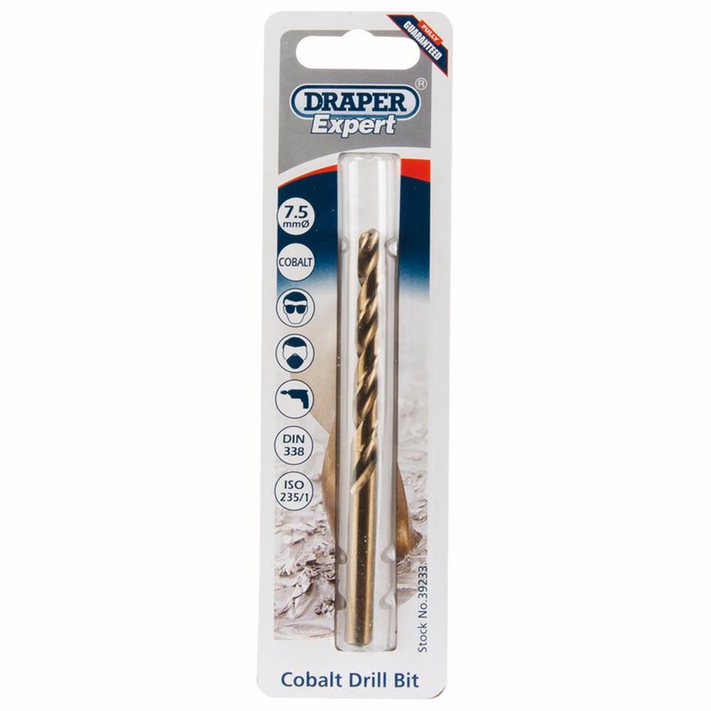 39233 Draper Expert Expert HSS Cobalt Drill Bit, 7.5 x 180mm H30PB HSS Cobalt Drill Bits Professional Trade DIY Workshop Garage Use