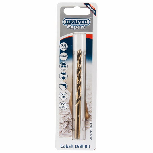 39233 Draper Expert Expert HSS Cobalt Drill Bit, 7.5 x 180mm H30PB HSS Cobalt Drill Bits Professional Trade DIY Workshop Garage Use