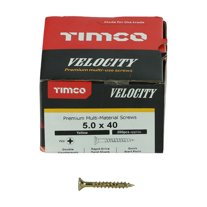 TIMCO Velocity Screw PZ2 CSK ZYP 5.0 x 40 Gold Pack 200