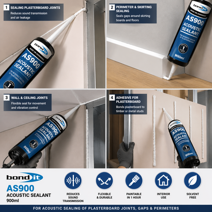 Bond It AS900 900ml White Acoustic Sealant Wall Board Plasterboard Adhesive