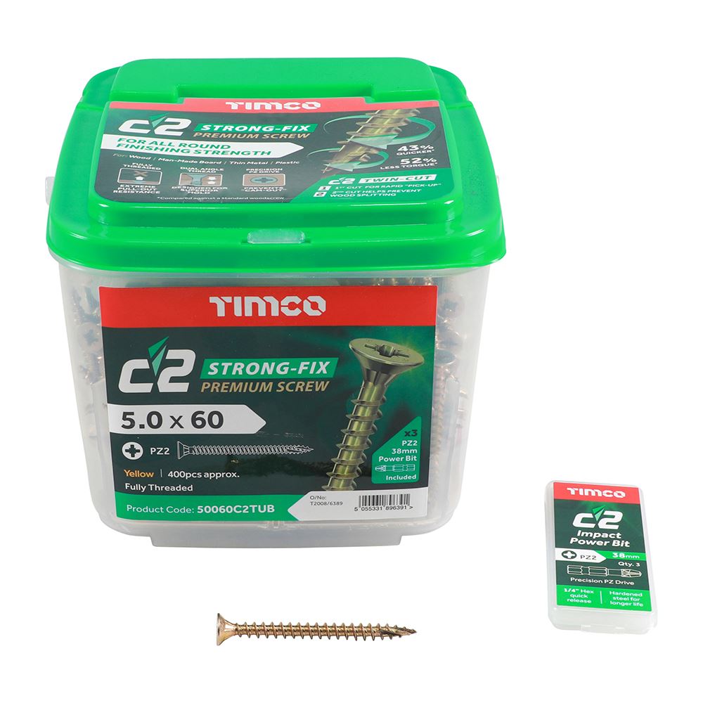 TIMCO C2 Strong-Fix PZ2 CSK ZYP 5.0 x 60 Gold Pack 400