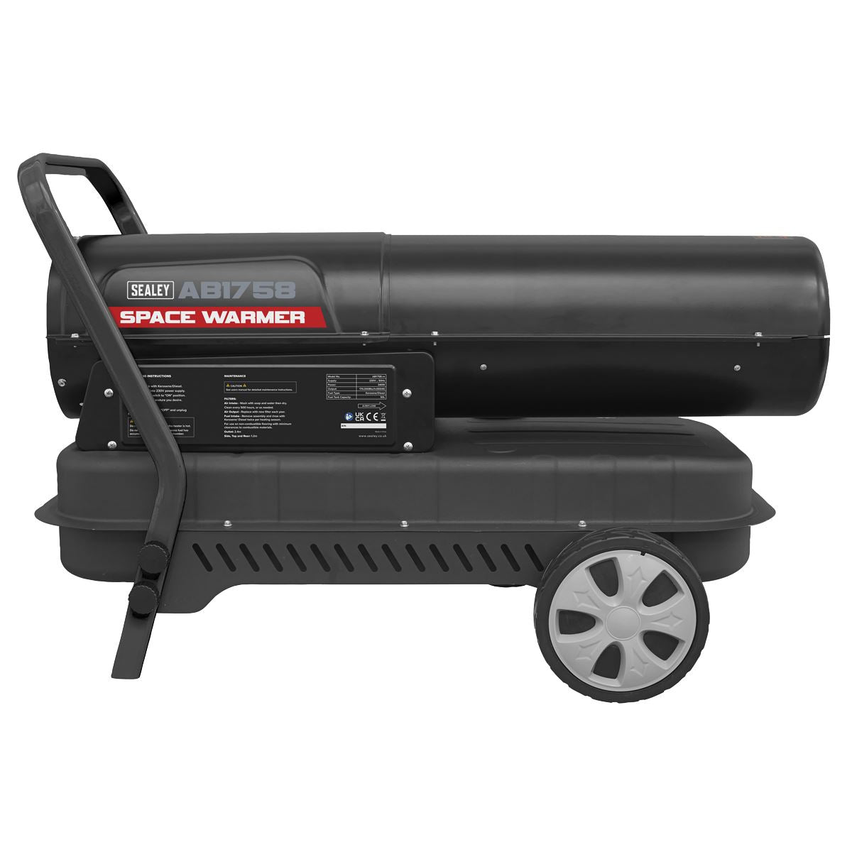 Sealey AB1758 Space Warmer Kerosene/Diesel Heater with Wheels 175,000Btu/hr | 175,000Btu/hr(50kW), 230V~50Hz, Thermostat, Wheels