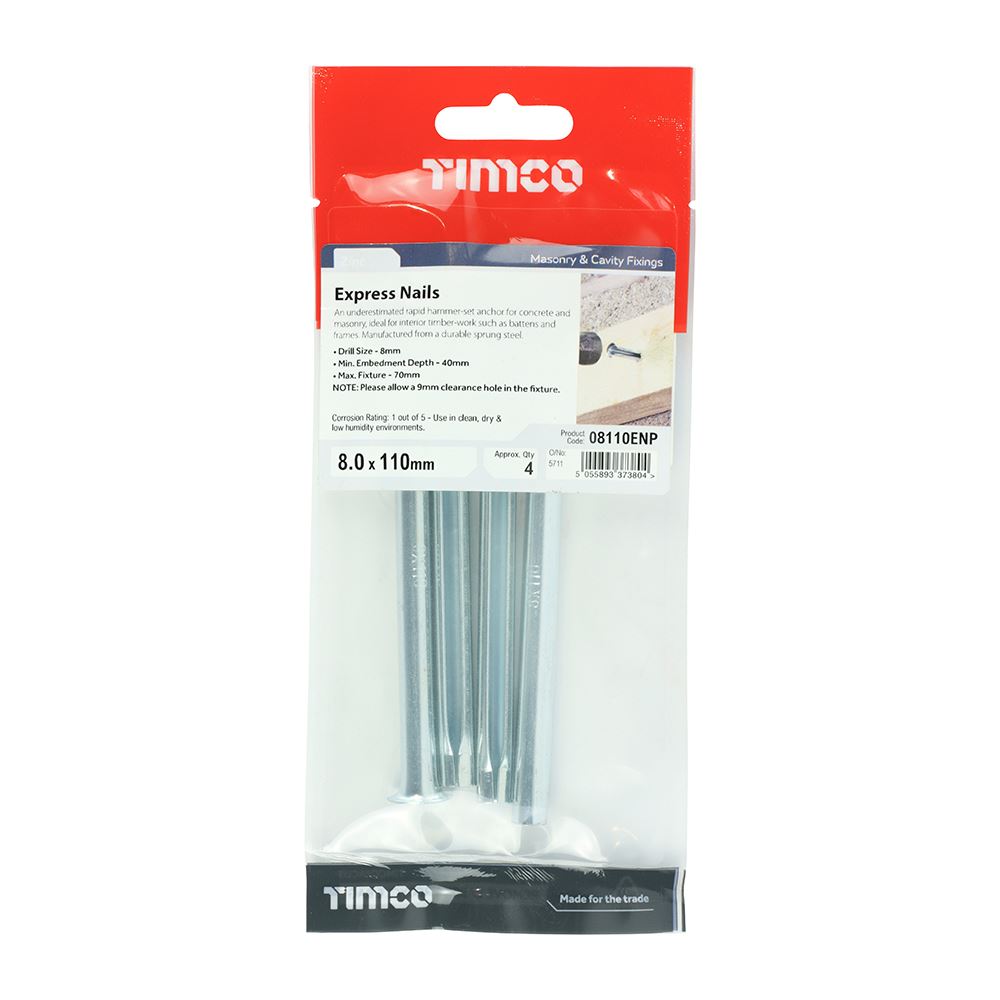 TIMCO Express Nail - BZP 8.0 x 110 Silver Pack 4