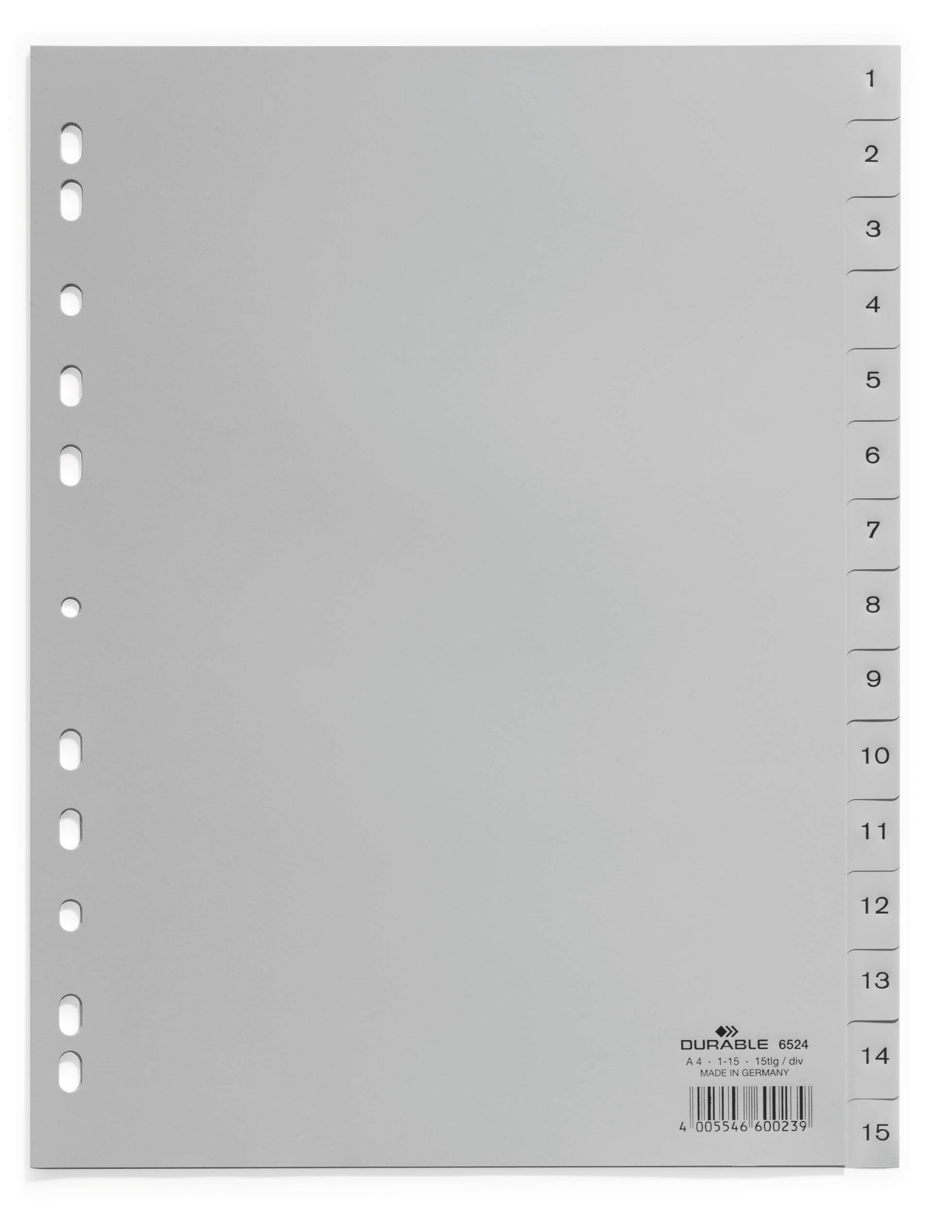 Durable 15 Part Numbered Tab Reinforced Punched Index Divider | A4 | Grey