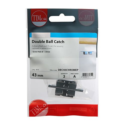 TIMCO Double Ball Catch - Chrome 43mm Pack 2