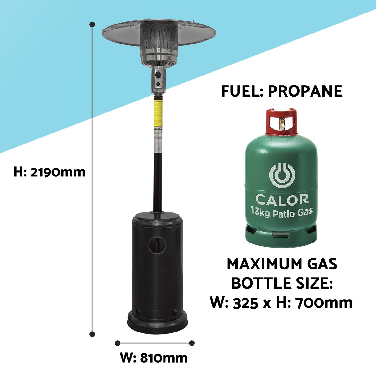 Dellonda DG1 Outdoor Garden Gas Patio Heater 13kW Commercial & Domestic Use, Black | Wheels, Tip-Over Switch, Adjustable