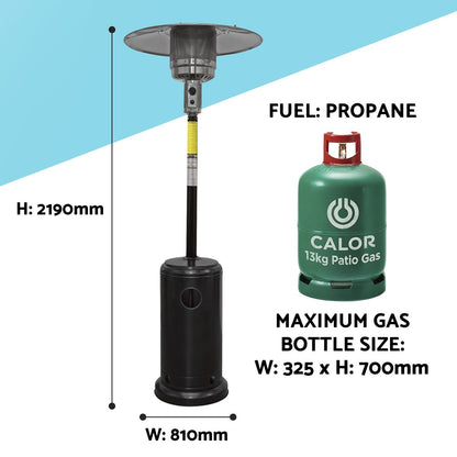 Dellonda DG1 Outdoor Garden Gas Patio Heater 13kW Commercial & Domestic Use, Black | Wheels, Tip-Over Switch, Adjustable