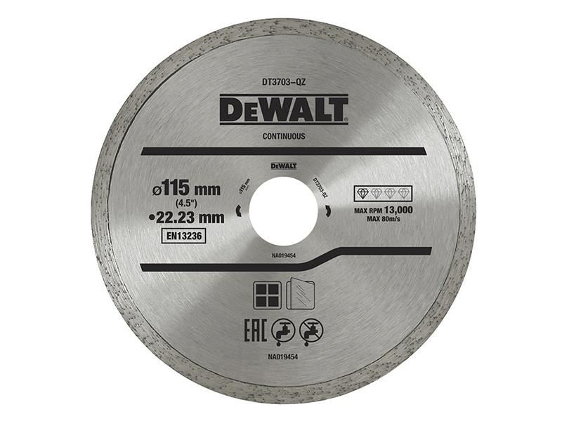 DeWalt Power Tools Continuous Rim Diamond Cutting Disc 115 x 22.23mm