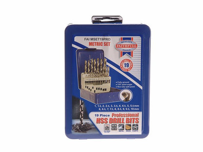 Faithfull FAIMSET19PRO HSS Drill Bit Set of 19 M2 1 - 10mm & Case |