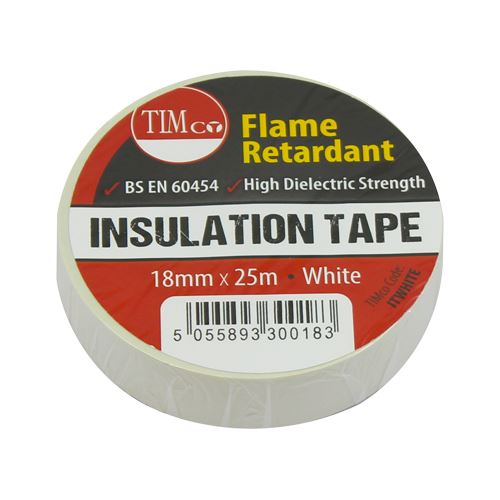 TIMCO PVC Insulation Tape White White 25m x 18mm Pack 10.0