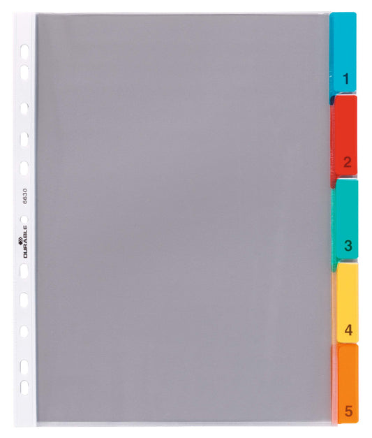 Durable 5 Part Replacable Tab Numbered Colour Coded Punched Index Divider | A4