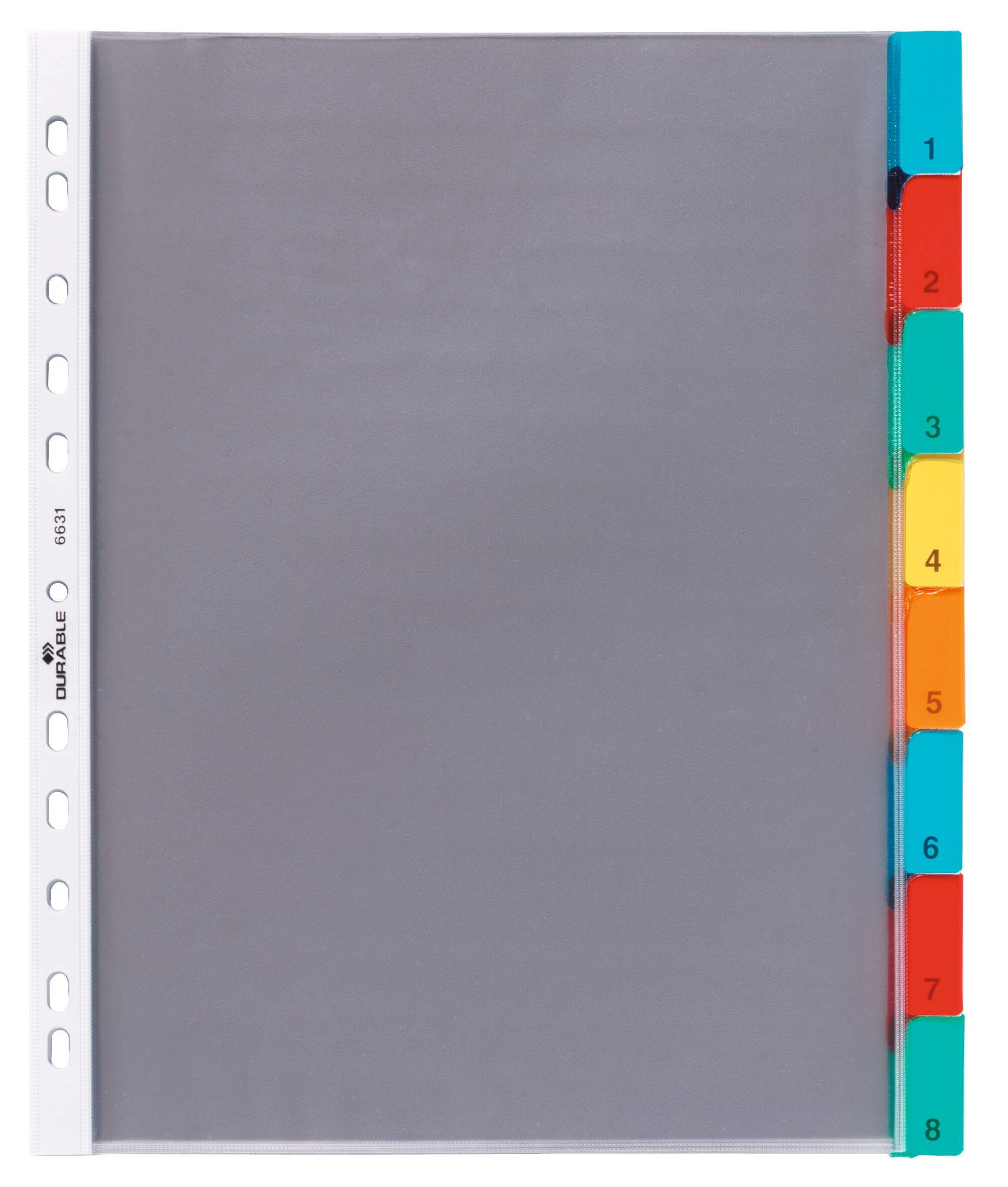 Durable 8 Part Replacable Tab Numbered Colour Coded Punched Index Divider | A4