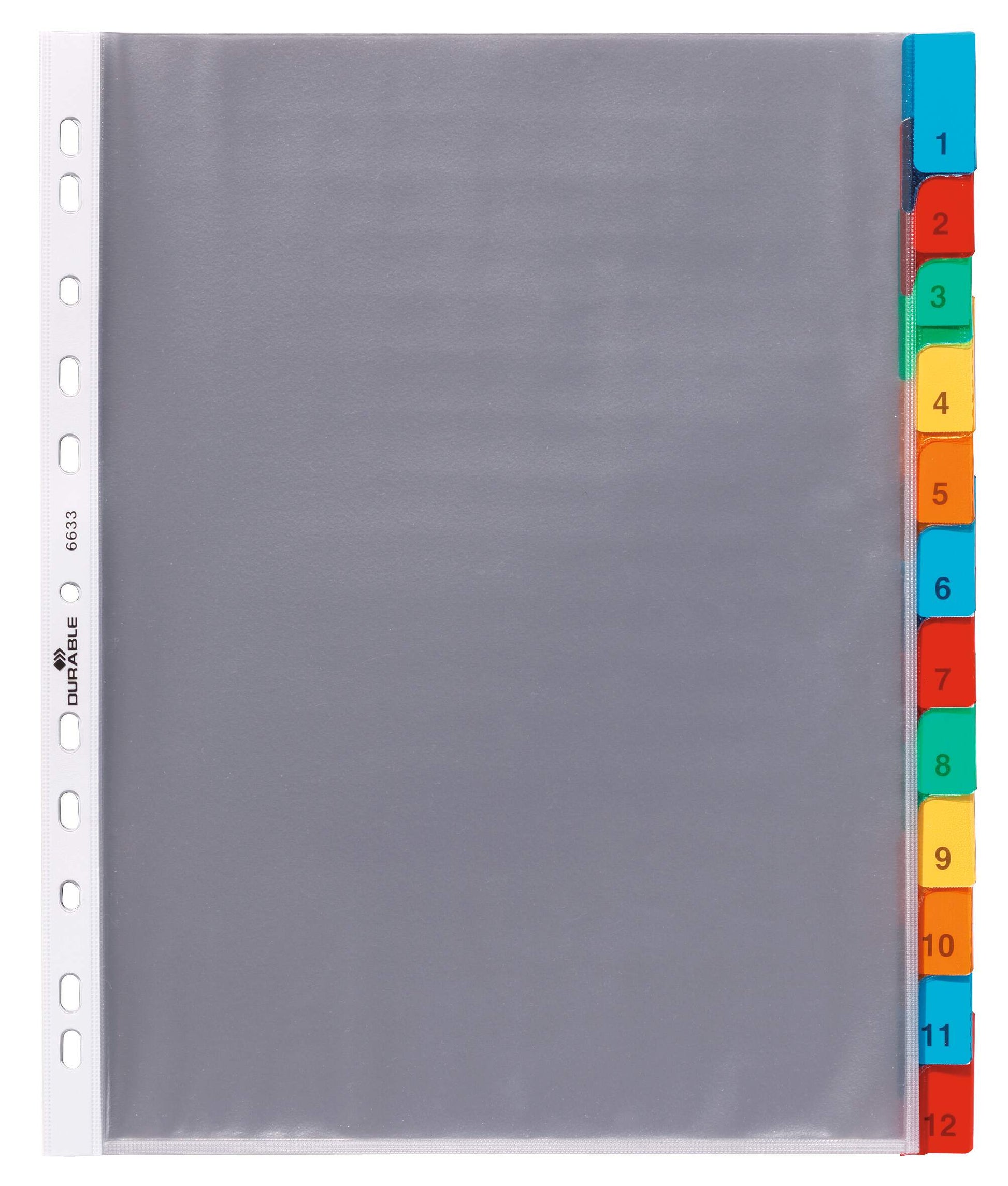 Durable 12 Part Replacable Tab Numbered Colour Coded Punched Index Divider | A4
