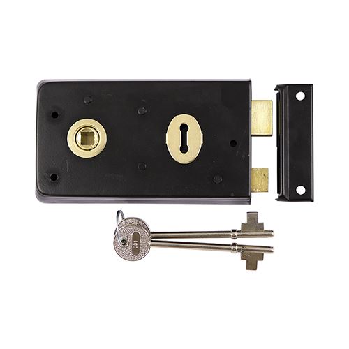 TIMCO Rim Sash Lock Inward and Outward Keep Black - 143 x 83mm | Pack of 1