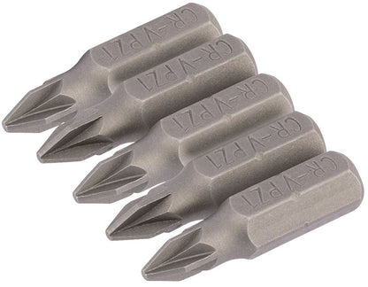 Draper 5PC 25MM NO1 PZ.S/D.BIT 64014 1/4" Hex. PZ TYPE E Shank Insert Bits