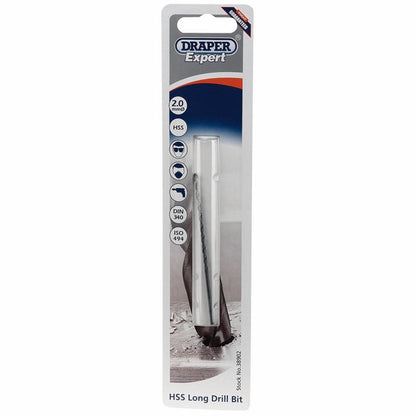 Draper 2.0X85.0MM L/SERIES DRILL BIT 38902 Metric HSS Long Series Drill Bits