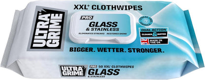 UltraGrime PRO Glass & Stainless Surface Wet Wipes XXL Cloths 50 Pack