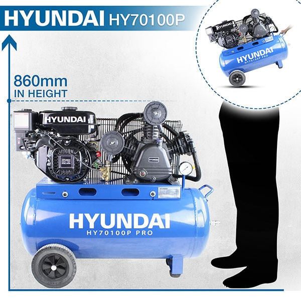 Hyundai HY70100P Petrol Air Compressor 7hp 10.7CFM 145psi 90 Litre Workshop Compressor Garage Air Compressor Workshop Garage Pneumatic Tools