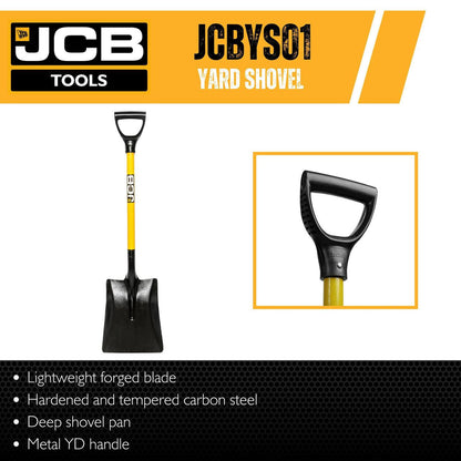 JCB JCBYS01 Yard Shovel 250x320mm Blade Carbon Steel Square Mouth Open Socket Professional Square Mouth Shovel Contractor Shovel