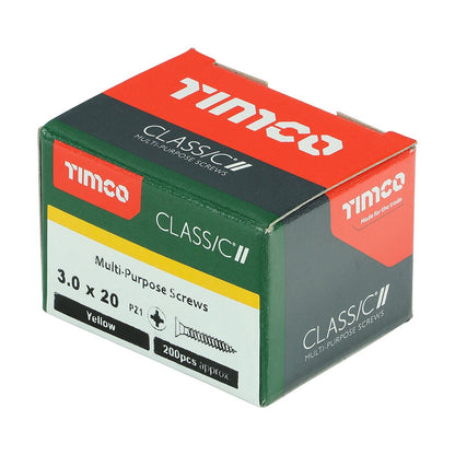 TIMCO Classic Screw PZ1 CSK ZYP 3.0 x 20 Gold Pack 200