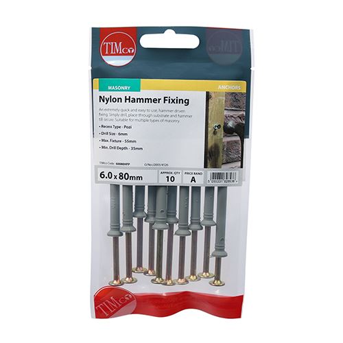 TIMCO Nylon Hammer Fixing - ZYP 6.0 x 80 Pack 10