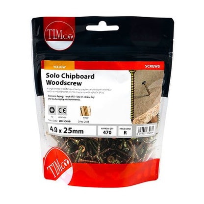 TIMCO Solo Woodscrew PZ2 CSK - ZYP 4.0 x 25 Gold Pack 470