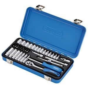 16365 Draper Metric Socket Set in Metal Case, 1/4 Sq. Dr. (45 Piece) BD45M/MT Satin Chrome Socket Sets Professional Trade DIY Workshop Garage Use