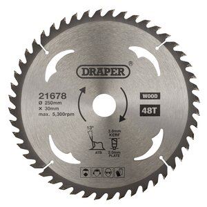 Draper TCT SAW BLADE 250MM 48T WOOD 21678 TCT Circular Saw Blade for Wood, 250 x 30mm