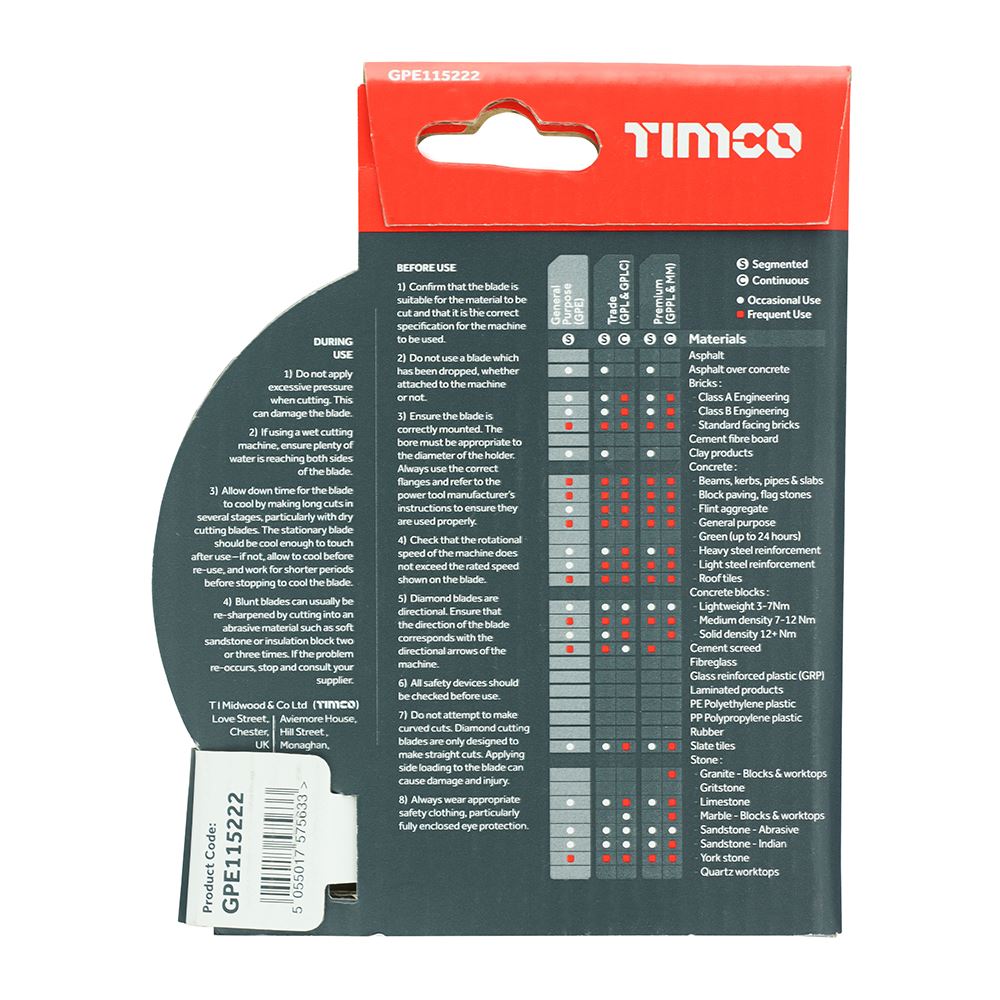 TIMCO GP Diamond Blade Seg 115 x 22.2 Pack 1