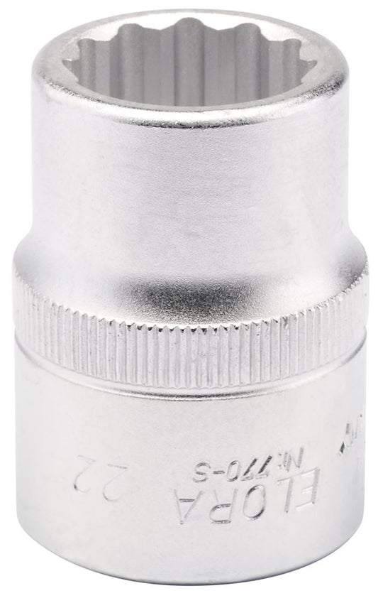 00707 Elora Elora Bi-Hexagon Socket, 3/4 Sq. Dr., 22mm 770-S 22 3/4 Sockets Professional Trade DIY Workshop Garage Use