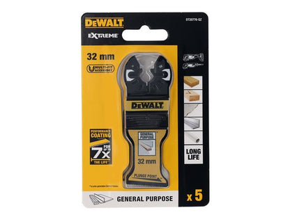 DeWalt Power Tools DT20776 Bi-Metal Plunge Point Multitool Blade 32mm (5 Pack)