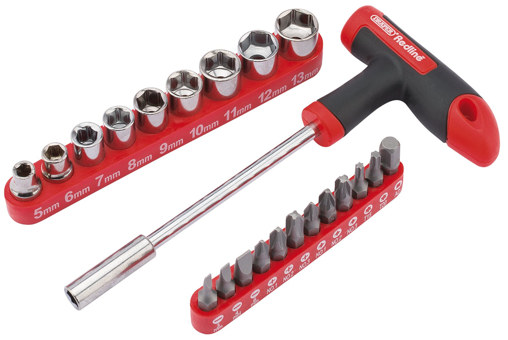 Draper T-BAR SOCKET-DRIVER SET 68841 Draper Redline T Handle Driver, Socket and Bit Set (22 Piece)